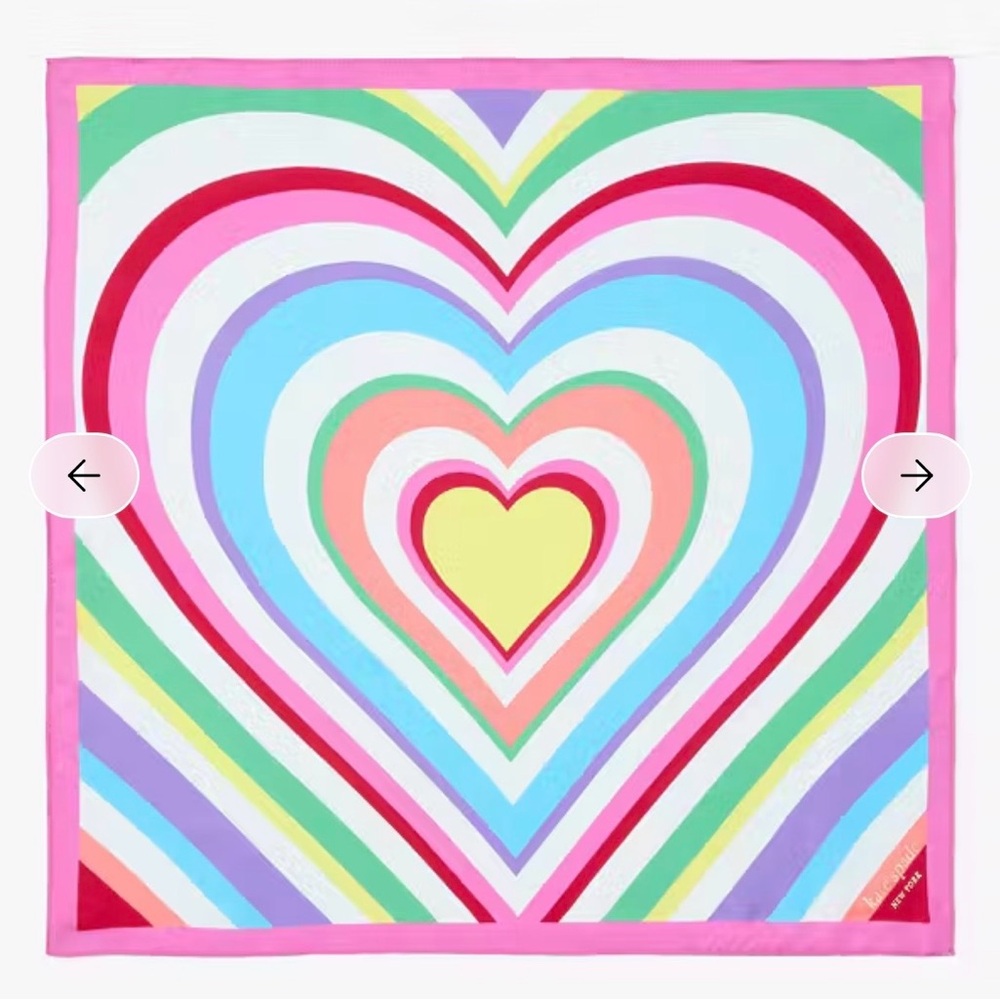 NWT Kate Spade Rainbow Heart Silk Bandana Scarf Multicolor New - Picture 2 of 4